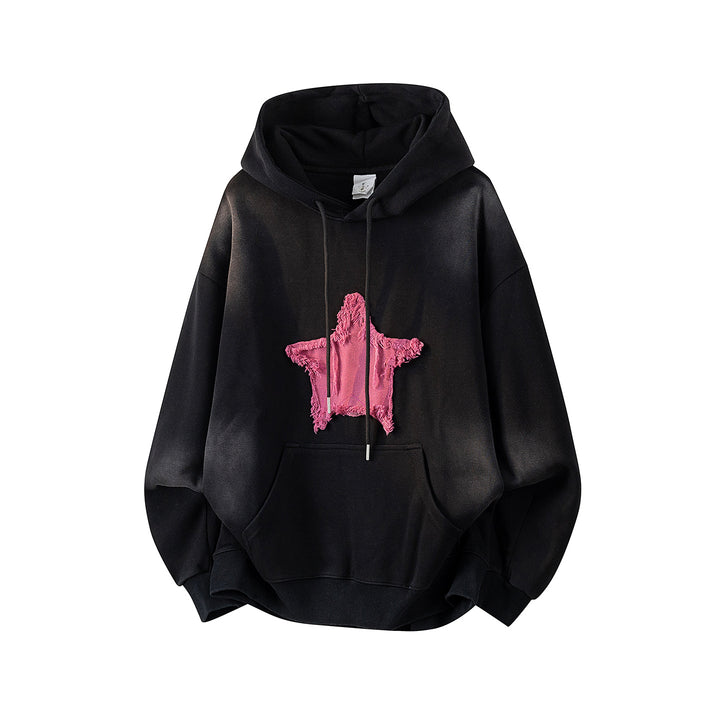 Unisex Oversize Kapuzenpullover mit handschriftlichem Grafik-Print, Kängurutasche & geripptem Saum Drune