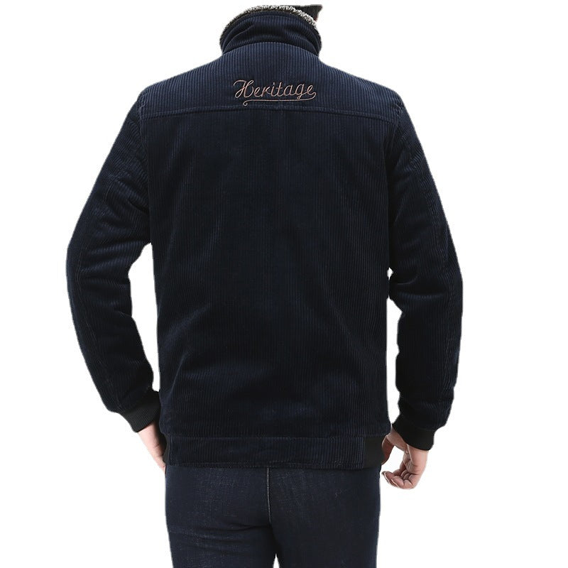 Herren Cordjacke mit wärmendem Sherpa-Futter, Stehkragen und Reißverschluss Drune