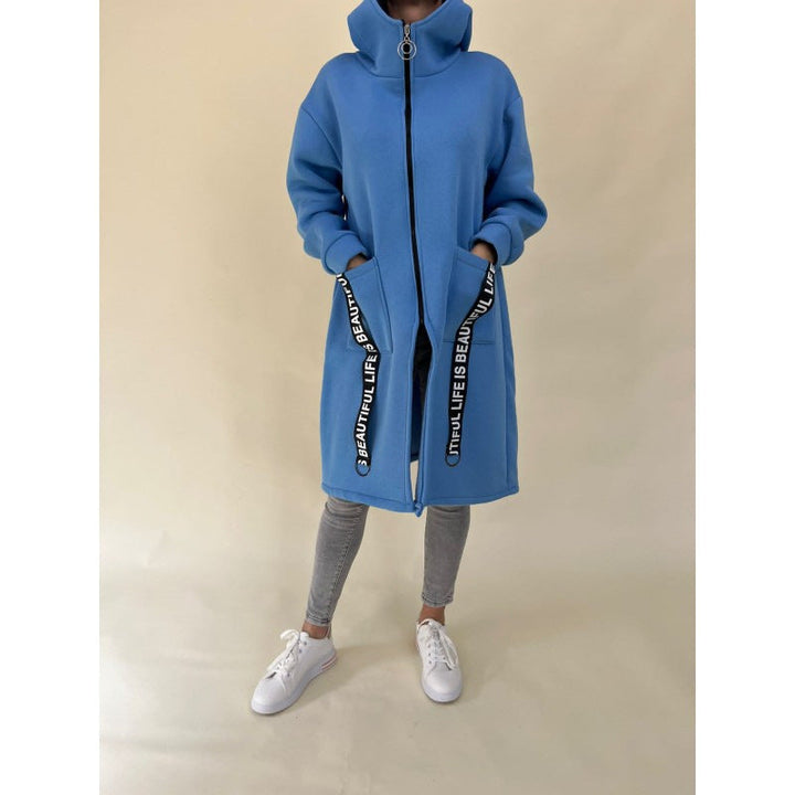 Drune | Taschen Design Hoher Kragen Lange Kapuzen Sweatshirtjacke