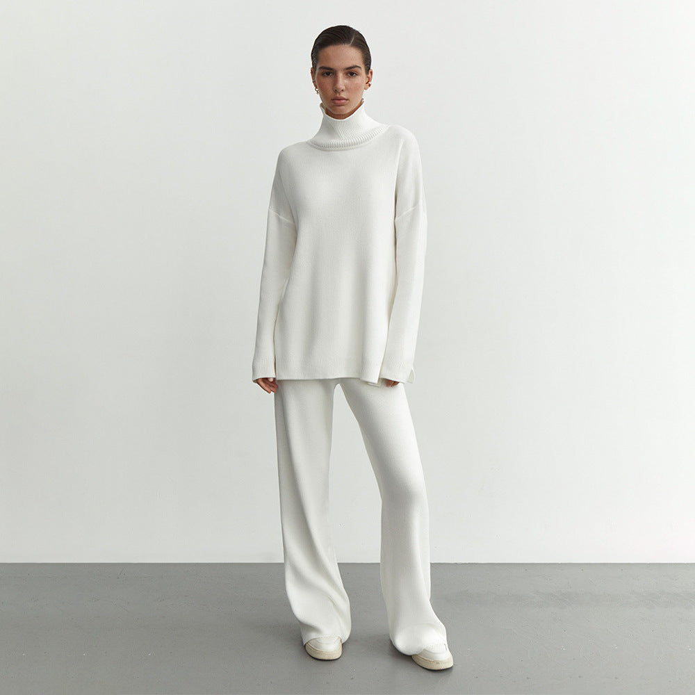 Damen Modisches Strickensemble mit hohem Kragen und weitem Schnitt Drune