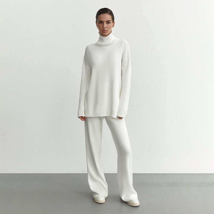 Damen Modisches Strickensemble mit hohem Kragen und weitem Schnitt Drune
