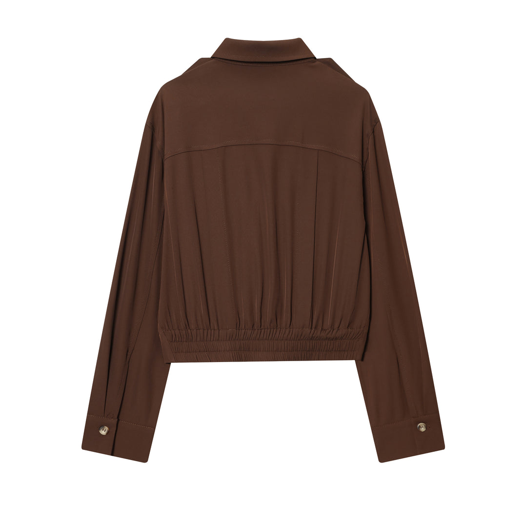 Damen nan taillierte Cropped-Hemdbluse mit Schulterklappen und Zierknopfleiste Drune