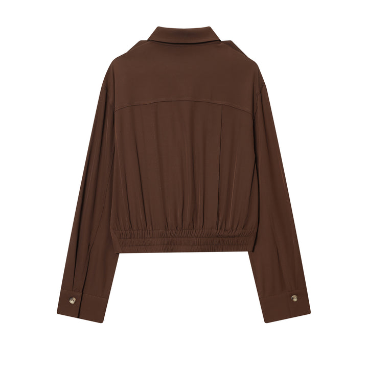 Damen nan taillierte Cropped-Hemdbluse mit Schulterklappen und Zierknopfleiste Drune