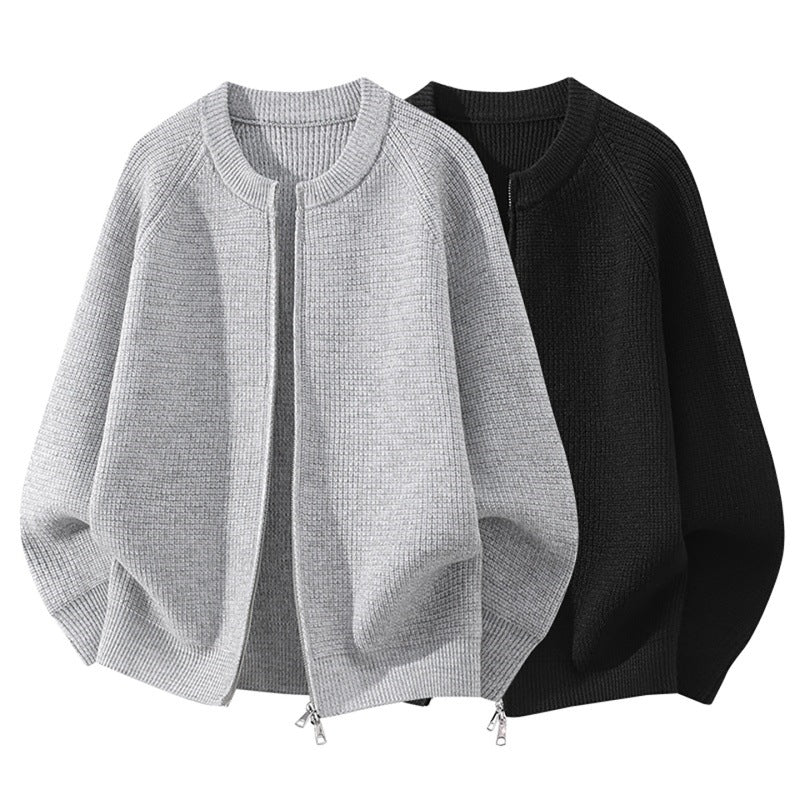 Damen Oversize-Strickcardigan mit Rundhals, Raglanärmeln und Zwei-Wege-Reißverschluss Drune