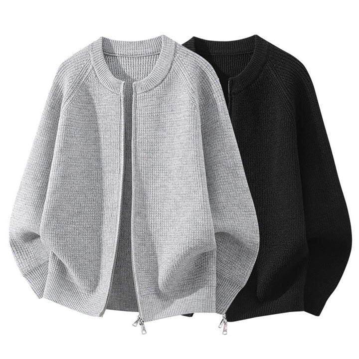 Damen Oversize-Strickcardigan mit Rundhals, Raglanärmeln und Zwei-Wege-Reißverschluss Drune