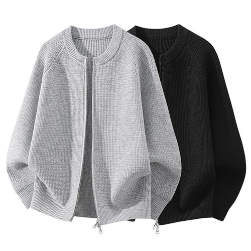 Damen Oversize-Strickcardigan mit Rundhals, Raglanärmeln und Zwei-Wege-Reißverschluss Drune