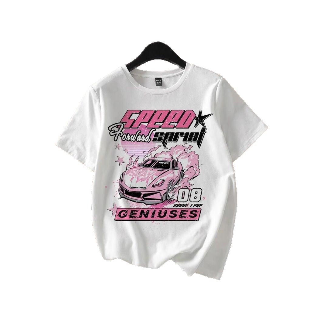 Damen T-Shirt mit kreativem Auto-Motiv und urbanem Schriftzug Drune