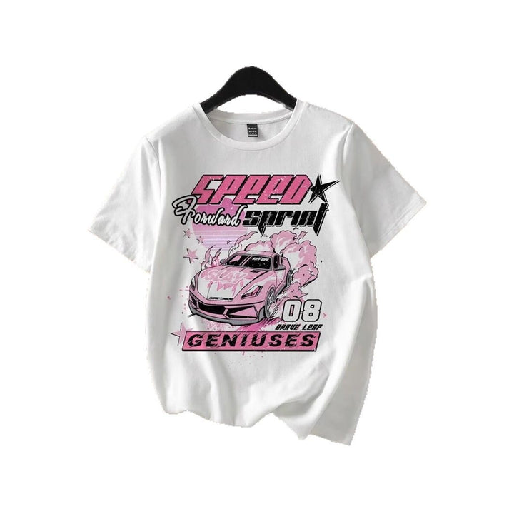Damen T-Shirt mit kreativem Auto-Motiv und urbanem Schriftzug Drune