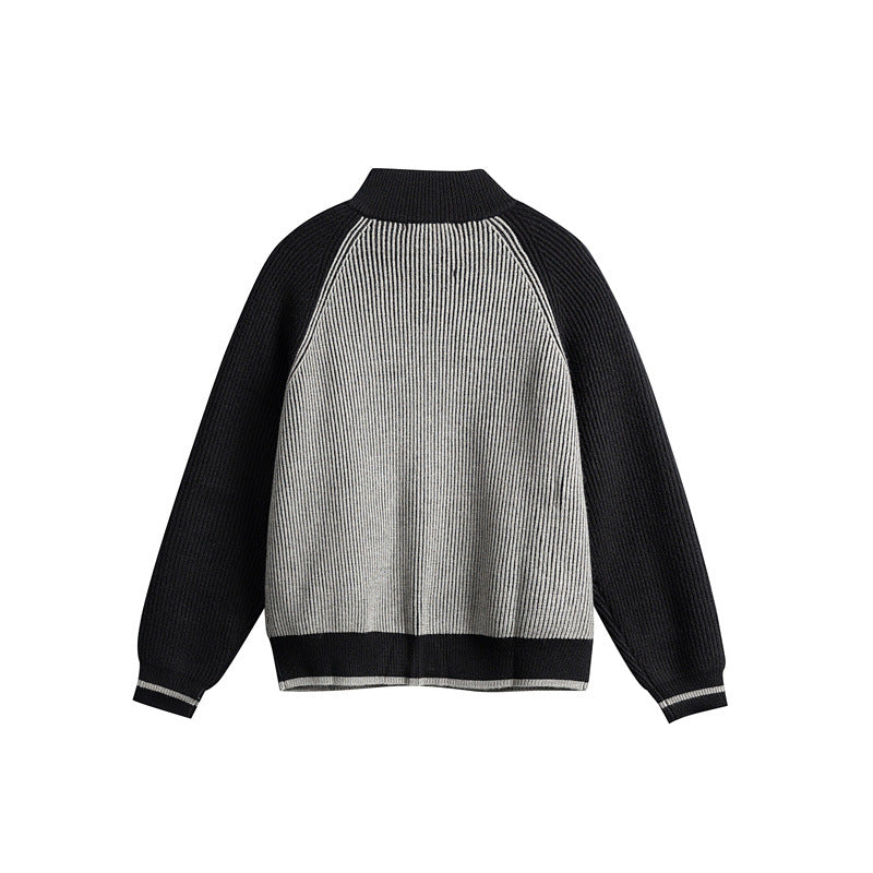 Unisex Gestrickte Zip‑Strickjacke im Raglan‑Schnitt mit hohem Stehkragen und Rippstruktur Drune