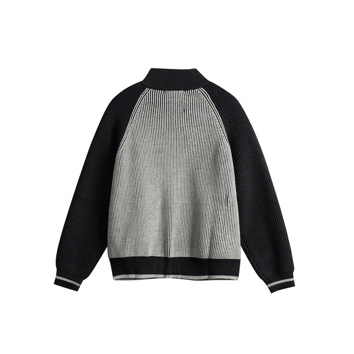 Unisex Gestrickte Zip‑Strickjacke im Raglan‑Schnitt mit hohem Stehkragen und Rippstruktur Drune