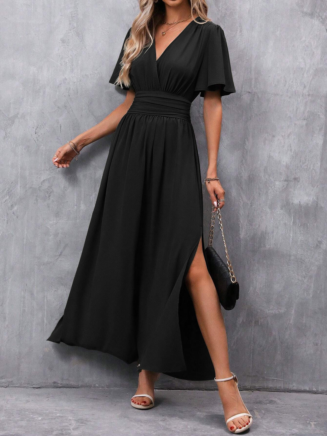 Damen maxikleid mit fließendem Schnitt und eleganten Ärmeln Drune