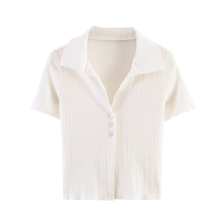 Damen Zweiteiliges Feinstrick-Set mit Kurzarm-Polokragen-Top und High‑Waist Weitbein‑Hose Drune