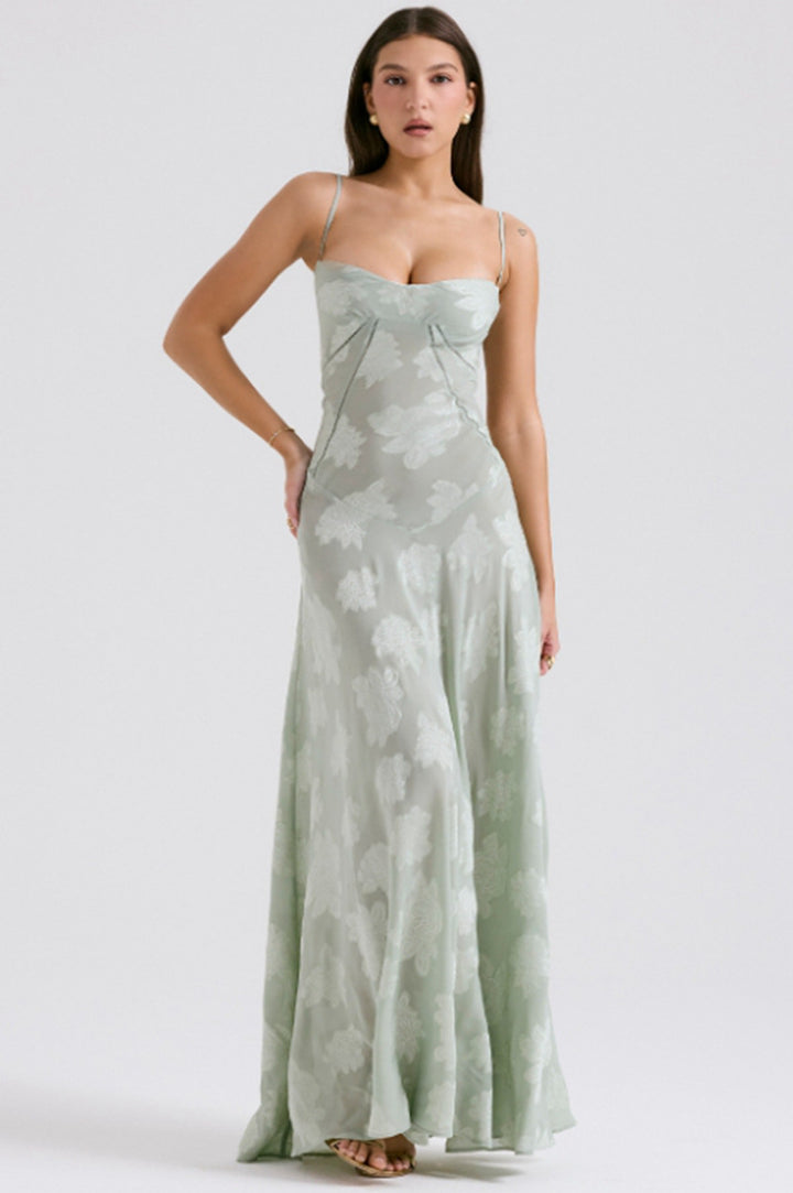 Damen nan fließendes Maxikleid mit Korsage-Oberteil und Spaghettiträgern Drune