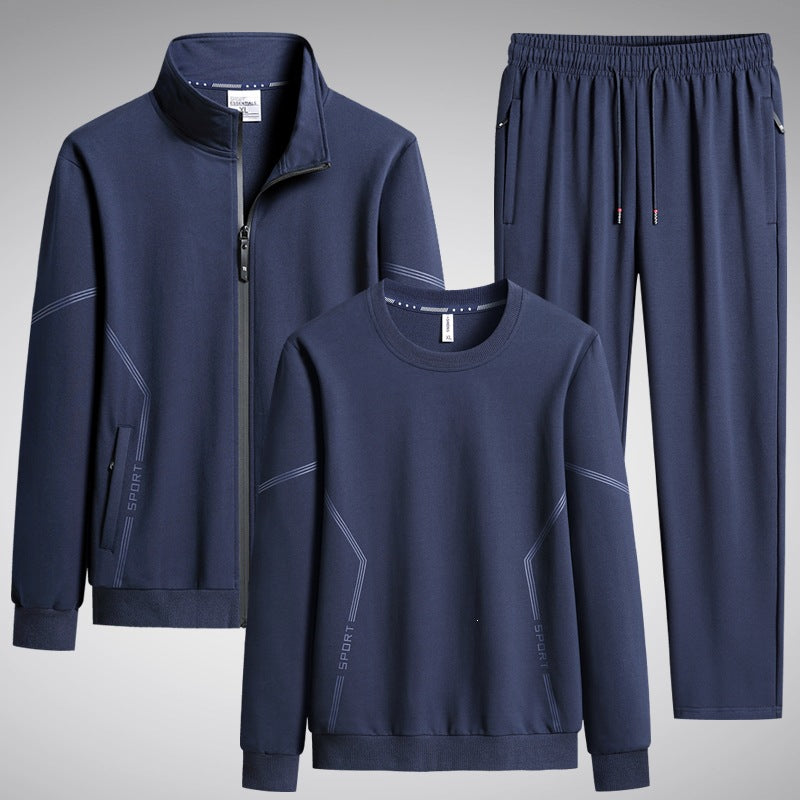 Herren Dreiteiliges Performance-Trainingsset mit Stehkragen-Zipjacke, Rundhals-Sweater & tapered Jogginghose Drune