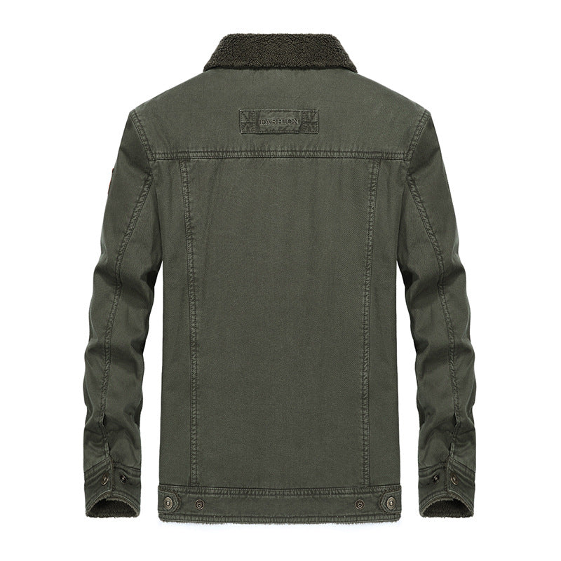 Herren Sherpa-gefütterte Canvas-Truckerjacke mit Thermofutter und Brusttaschen Drune