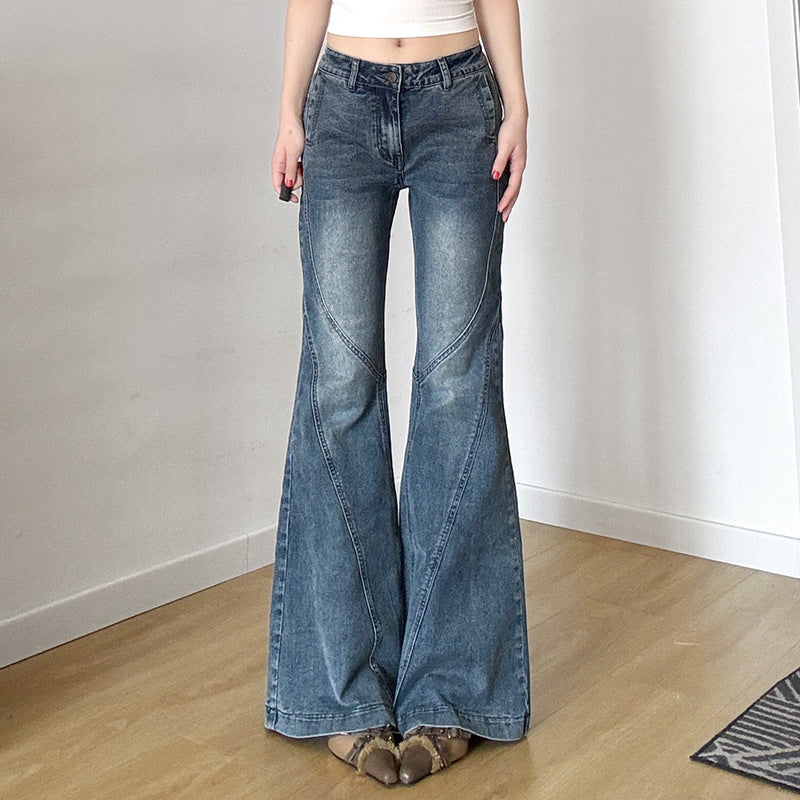 Damen klassische Flared Jeans mit hoher Taille und ausgefranstem Saum Drune