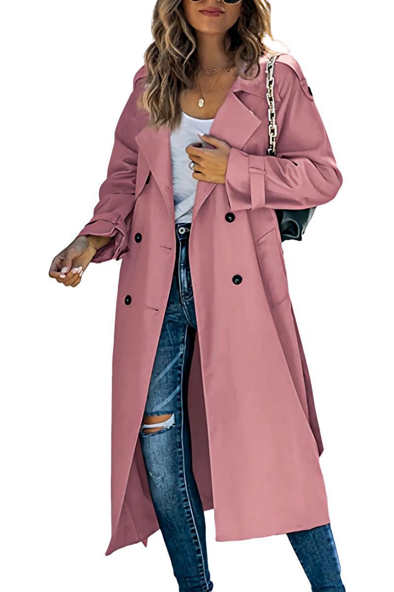 Damen Trenchcoat aus leichtem, atmungsaktivem Stoff mit doppelter Knopfreihe und seitlichen Taschen Drune