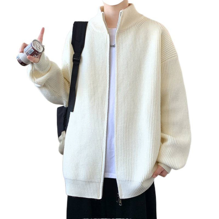 Herren Oversized Strick‑Zipjacke mit hohem Stehkragen und feiner Rippstruktur Drune