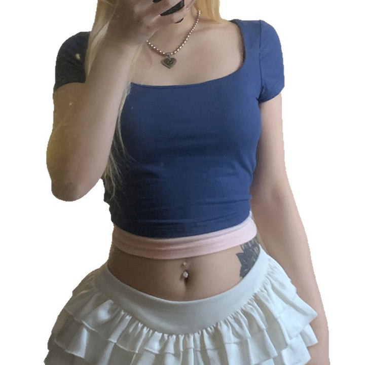 Damen cropped Oberteil mit elegantem quadratischen Ausschnitt und kontrastierendem Saum Drune