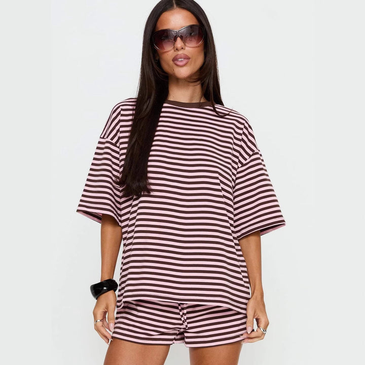 Damen gestreiftes T-Shirt mit lockerer Passform und Rundhalsausschnitt Drune
