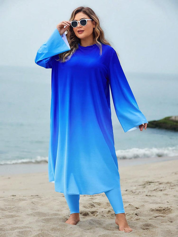 Damen cremiger Strandkleid mit langen Ärmeln und modischem Farbverlauf Drune