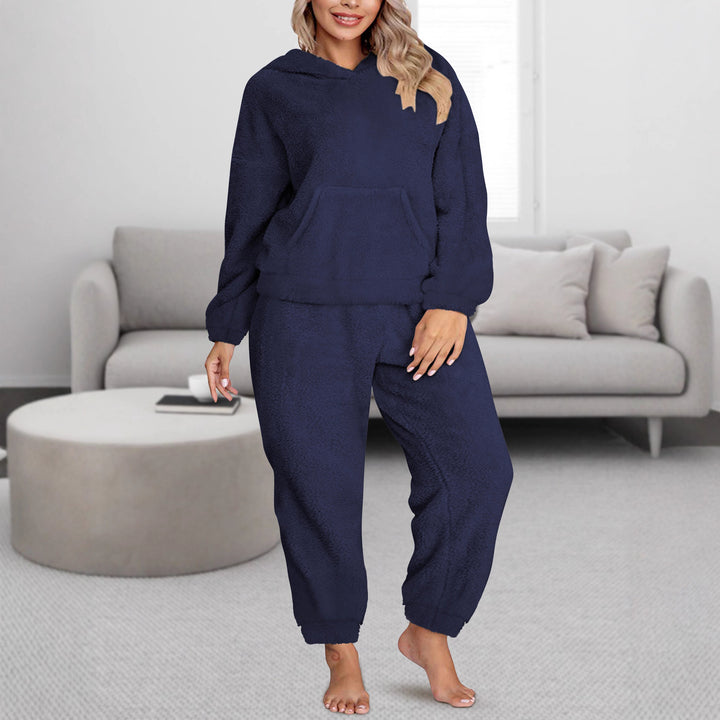 Damen Kuscheliges Teddy-Fleece Lounge-Set mit Kapuzenpullover und Jogginghose Drune