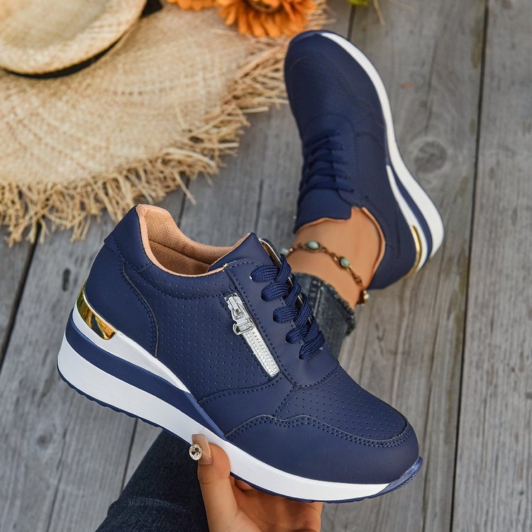 Damen Keil-Sneaker mit seitlichem Reißverschluss, perforiertem Obermaterial und ergonomischem Plateau-Fußbett Drune