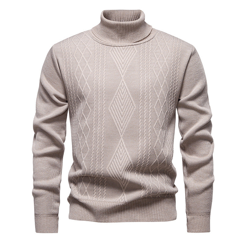 Herren nan Feinstrick-Rollkragenpullover mit strukturierter Zopfmuster-Struktur und körpernahem Schnitt Drune