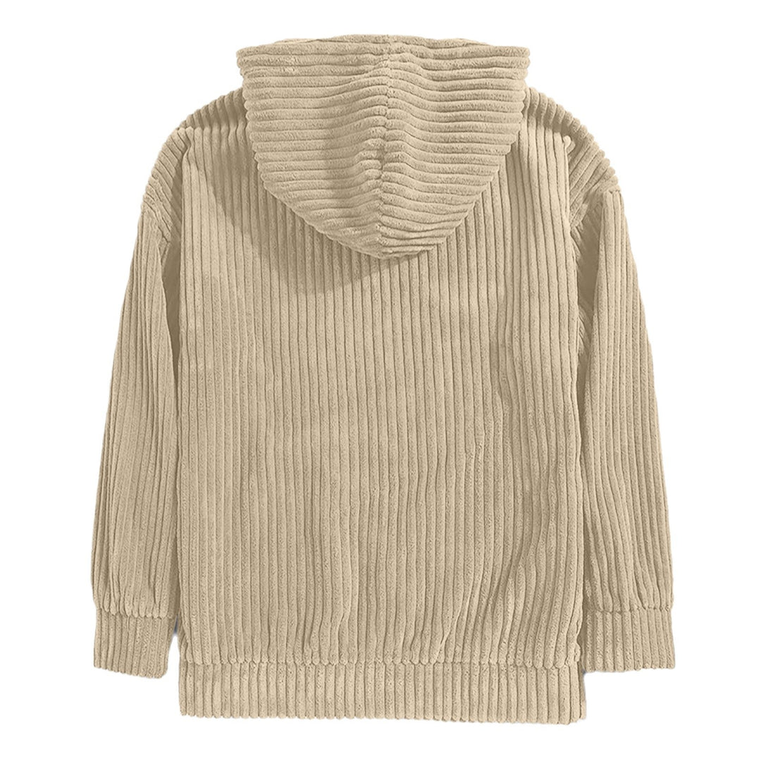 Unisex nan gerippter Samt-Hoodie mit Kapuze und Kängurutasche Drune