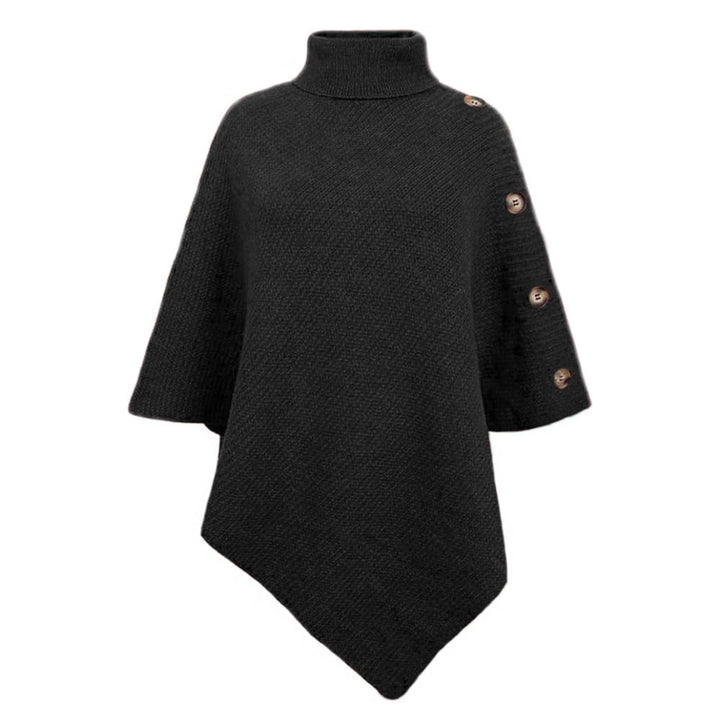 Damen nan asymmetrischer Strickponcho mit Rollkragen und dekorativer Knopfleiste Drune