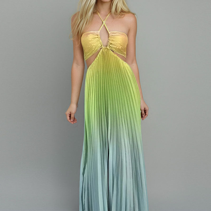 Damen Elegantes Plissee-Maxikleid mit tiefem Ausschnitt und Cut-Out-Details Drune