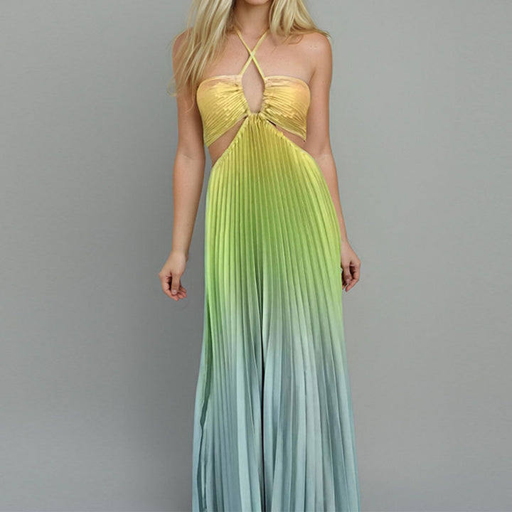 Damen Elegantes Plissee-Maxikleid mit tiefem Ausschnitt und Cut-Out-Details Drune