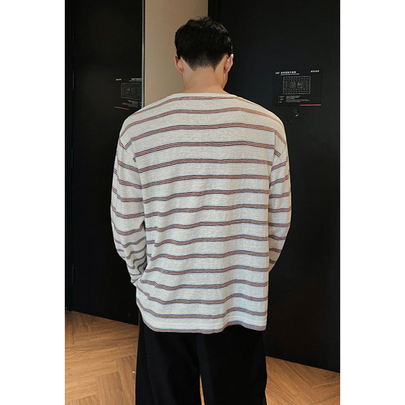 Herren Lässiges Langarmshirt mit Streifenmuster Drune