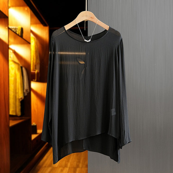 Damen elegante Chiffonbluse mit asymmetrischem Schnitt Drune