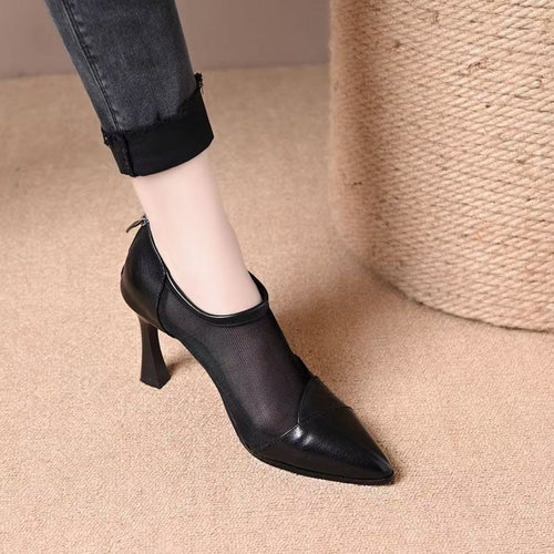 Damen Elegante Spitzer Pumps mit Transparenten Einsätzen Drune