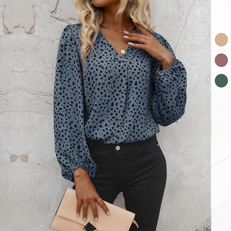 Damen Elegante V-Ausschnitt Bluse mit Puffärmeln Drune