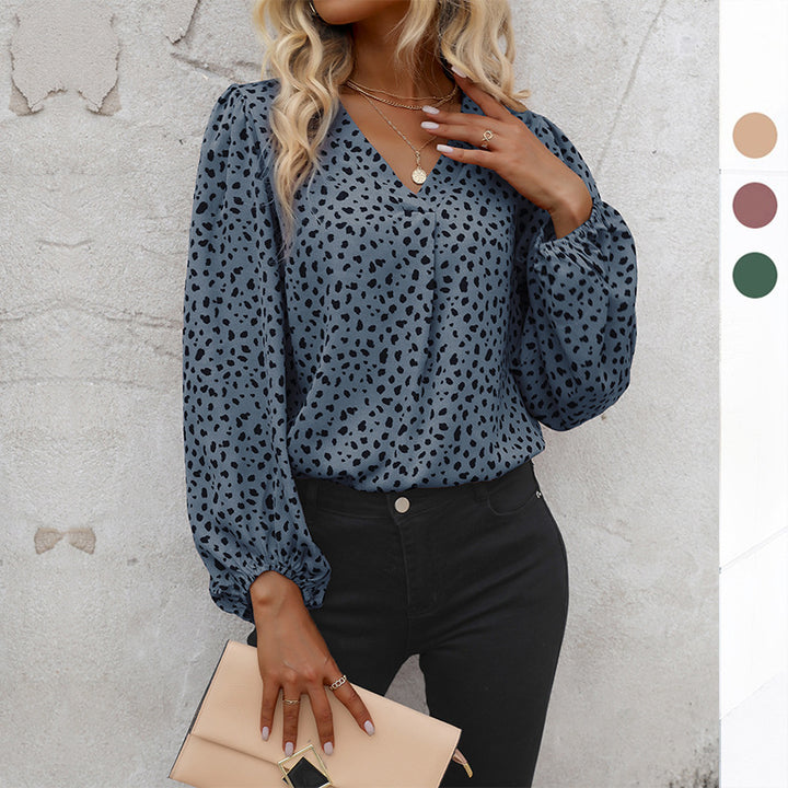 Damen Elegante V-Ausschnitt Bluse mit Puffärmeln Drune