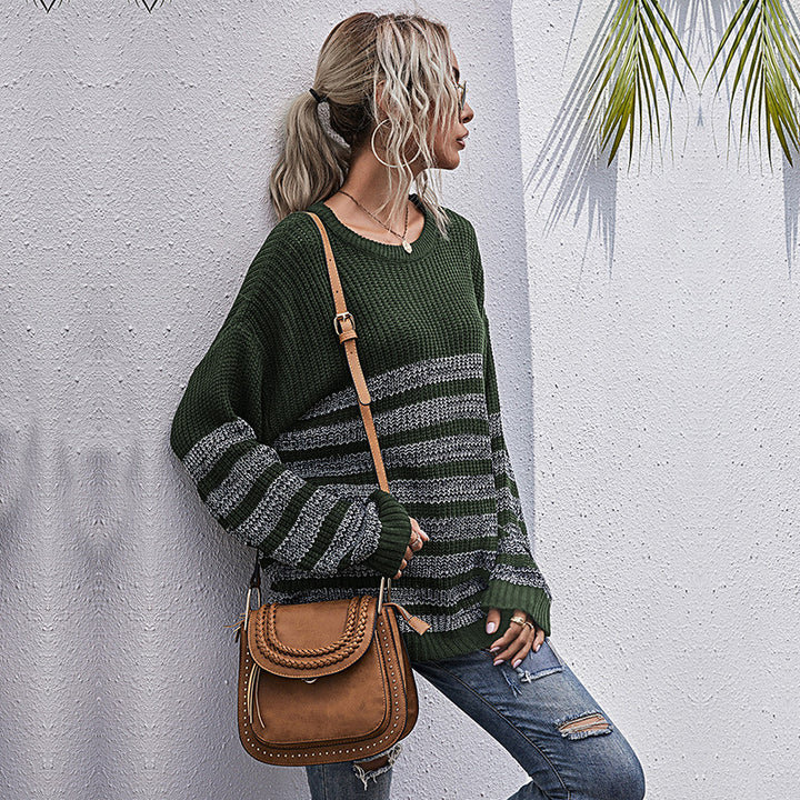 Damen Oversize-Feinstrickpullover mit Rundhalsausschnitt und gestreiftem Struktur‑Muster Drune