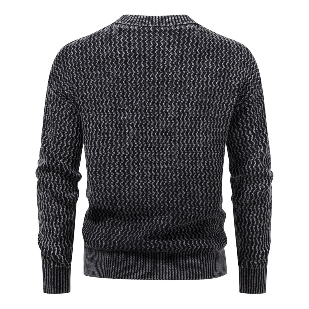 Herren Strukturierter Feinstrick-Pullover mit Stehkragen und Zickzackmuster Drune