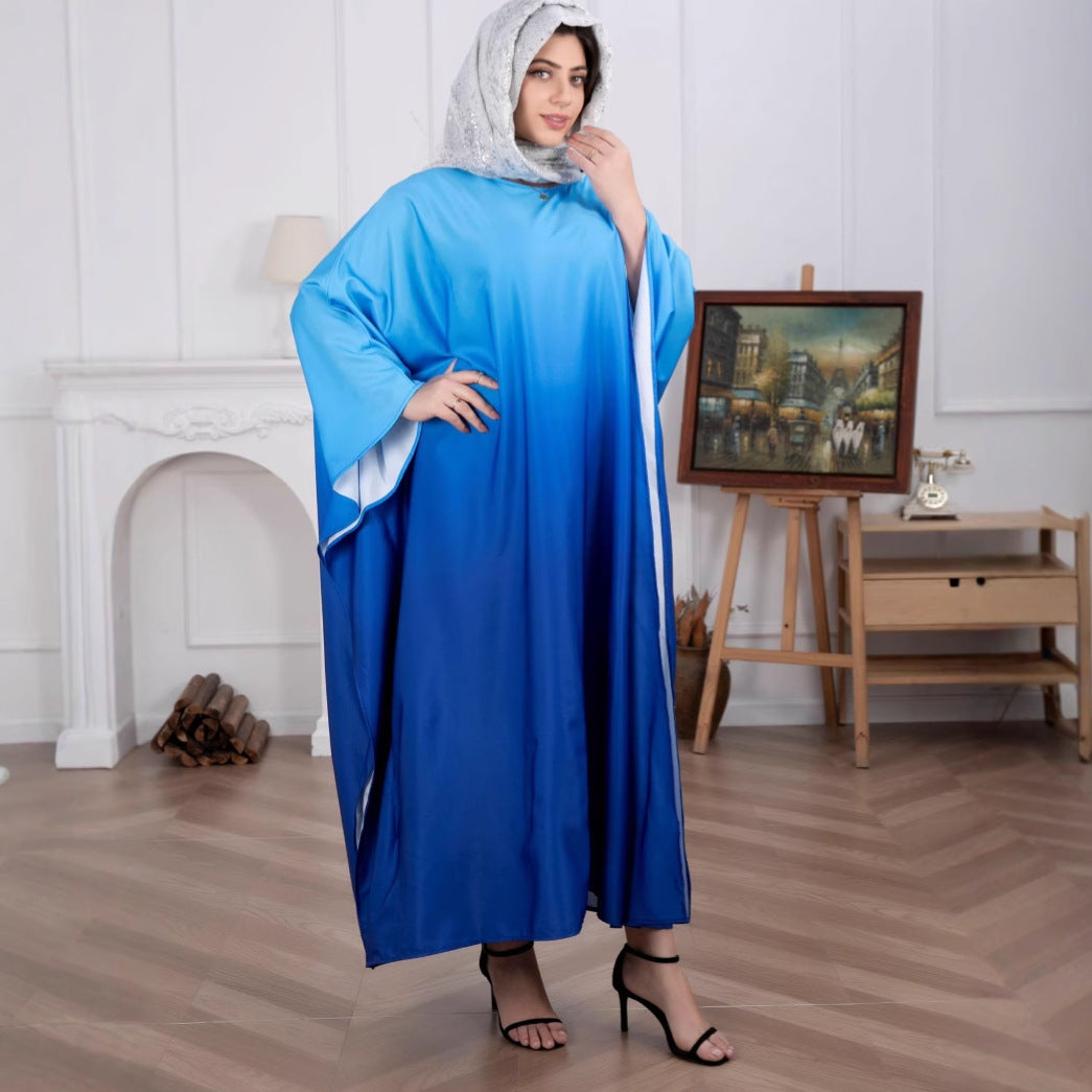 Damen Fließendes Kaftan-Maxikleid mit Oversize-Ärmeln und Rundhalsausschnitt Drune