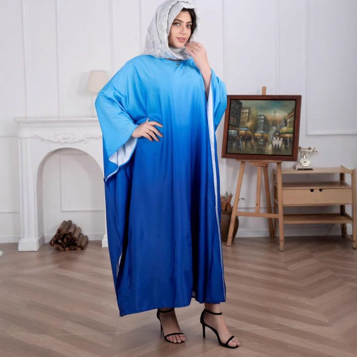Damen Fließendes Kaftan-Maxikleid mit Oversize-Ärmeln und Rundhalsausschnitt Drune