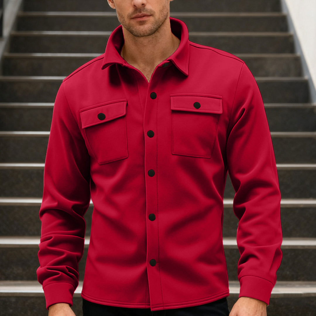 Herren nan Twill-Overshirt mit Hemdkragen, aufgesetzten Brustklappen und geradem Saum Drune