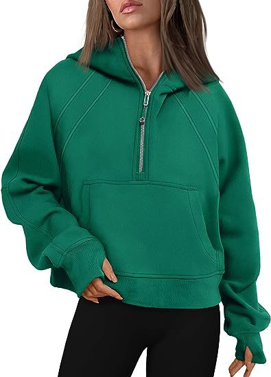 Damen lässiger Kapuzenpullover mit modischem Reißverschluss und praktischer Kängurutasche Drune