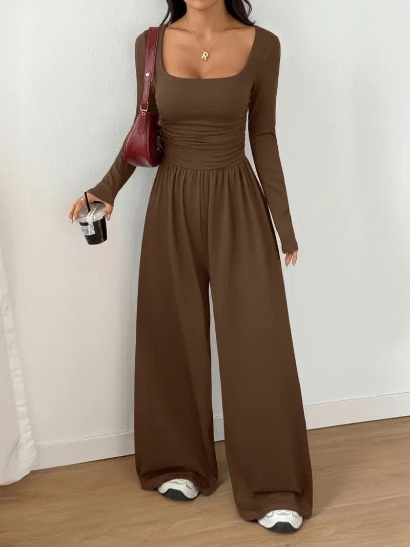 Damen Jumpsuit mit weitem Bein, eckigem Ausschnitt und geraffter Taillenpartie Drune