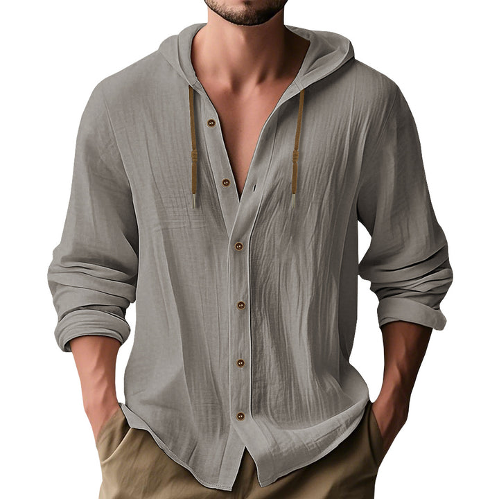 Herren lässiges Hemd mit Kapuze und Knopfdetails Drune