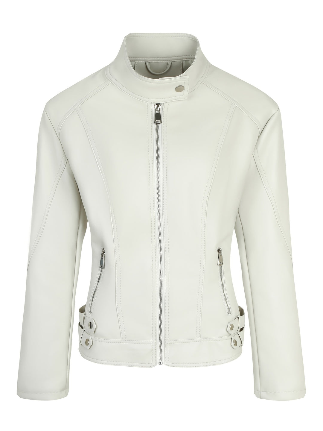 Damen Modische Kunstlederjacke mit Reißverschluss und seitlichen Taschen Drune