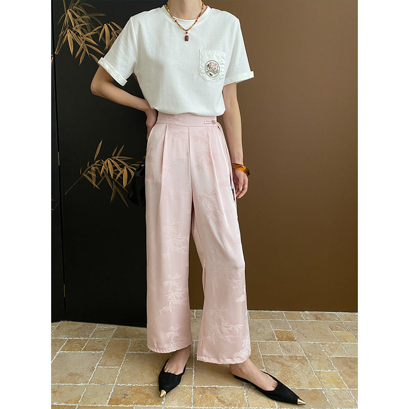 Damen hoch taillierte Plissee-Hose Drune