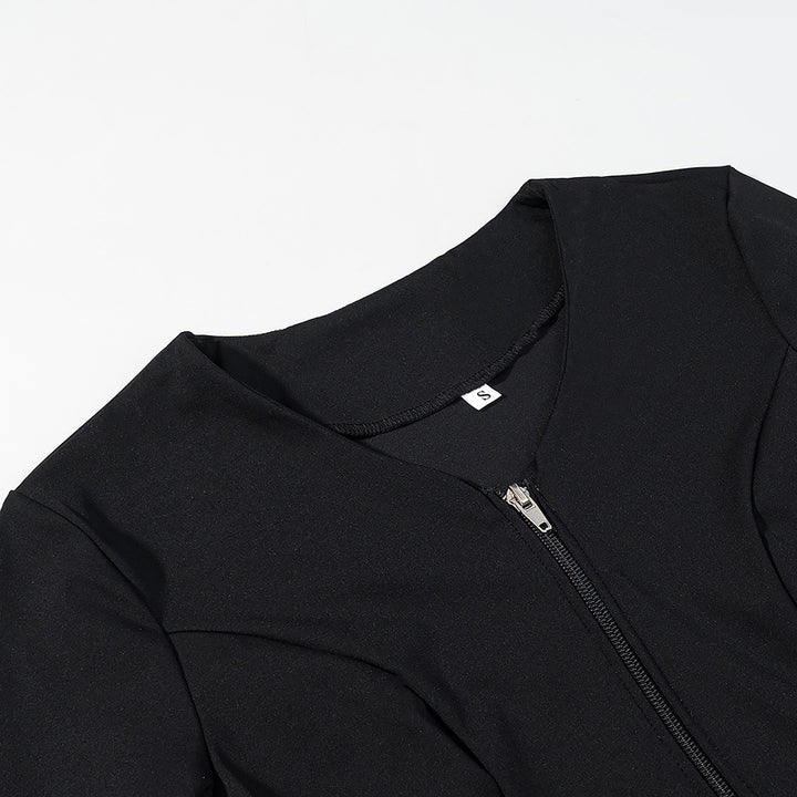 Damen Taillierte Kurzjacke mit Mittelreißverschluss und Spitzenvolants Drune