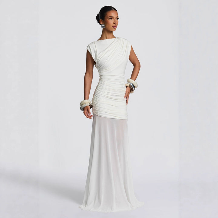 Damen elegantes Abendkleid mit figurbetontem Rüschen- und Drapierungsdesign Drune
