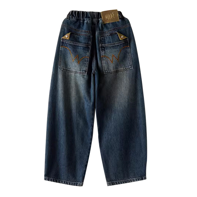 Unisex weite Denim-Hose mit hoher Taille Drune
